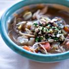 Chicken, Endive and Root Vegetable Soup with Endive Parsley Pesto