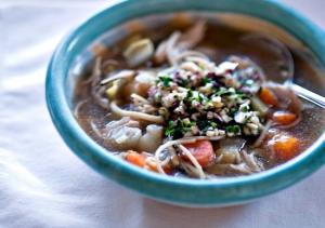 Chicken, Endive and Root Vegetable Soup with Endive Parsley Pesto